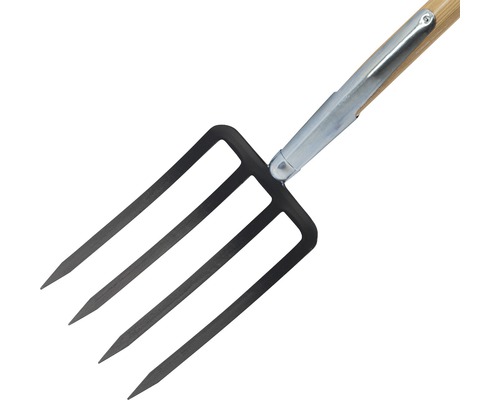 Trädgårdsgrep med fyra tänder och trähandtag