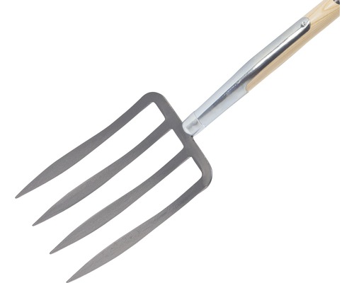 Trädgårdsgrep med fyra tänder och trähandtag