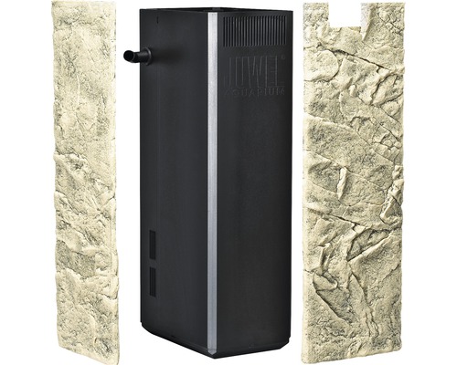 Akvariekombination bestående av innerfilter och två bakväggar i stenlook