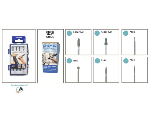 Dremel glas etsningssats med snabbstartsguide och olika tillbehör