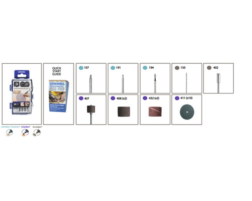 Dremel träbearbetningsset med tillbehör och snabbstartsguide