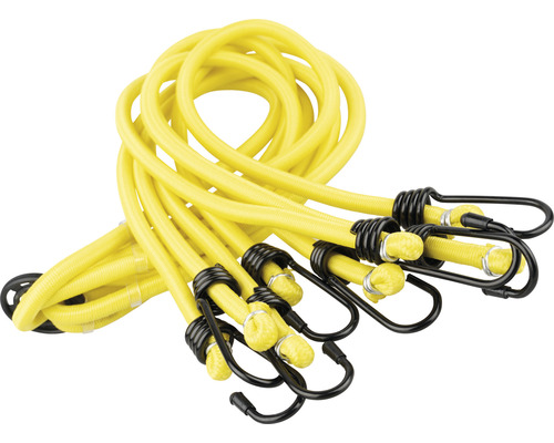 Set med gula elastiska snören med krokar