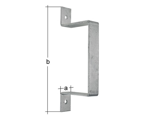 Väggfäste i metall med måttangivelser för fastsättning
