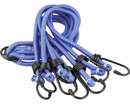 Knippe med blåa gummistroppar med krokar