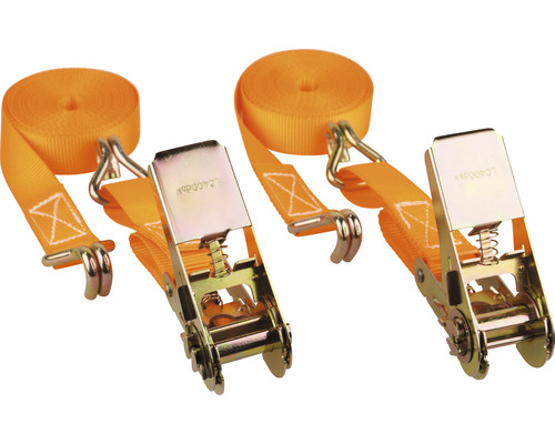 Två spännband med spärr och krokar