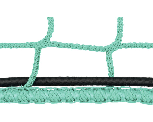 Detaljvy av ett trampolinnät med svart spännband