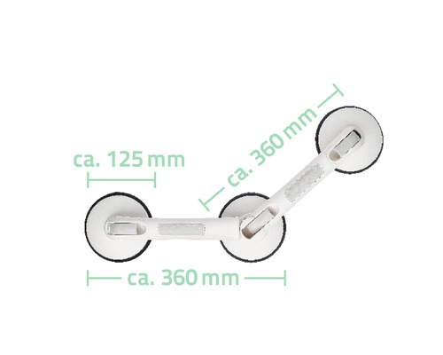 Sugkoppshandtag med måtten cirka 125 mm och cirka 360 mm