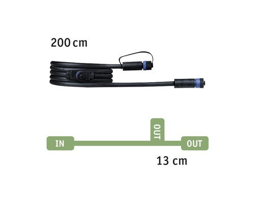Anslutningskabel med kontakter och måttangivelser 200 cm och 13 cm