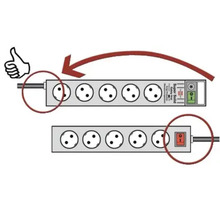 Grenuttag med sex uttag och strömbrytare