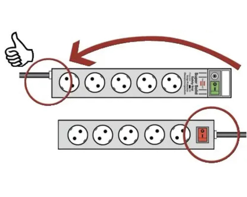 Grenuttag med sex uttag och strömbrytare