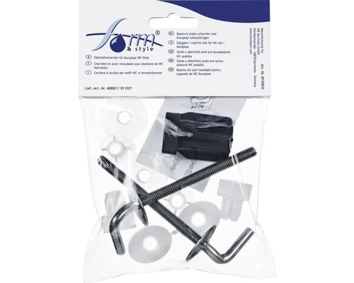 Monteringssats för toalettsitsar i duroplast av rostfritt stål