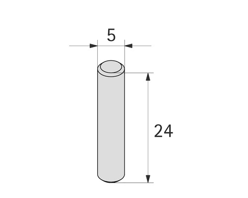 Ritning av en stift med måtten fem gånger 24 millimeter