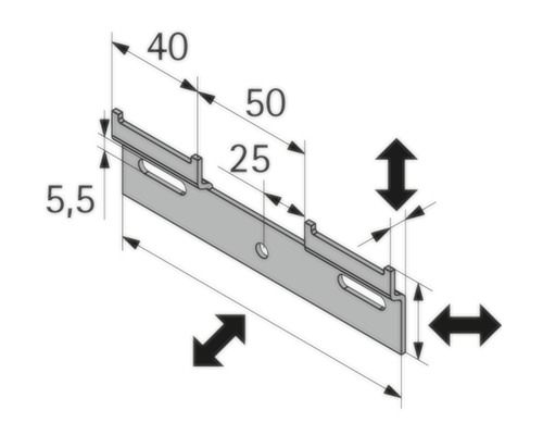 Teknisk ritning av en metallskena med dimensioner