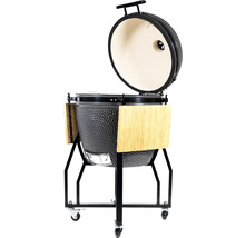 Keramisk grill med öppet lock och sidobord