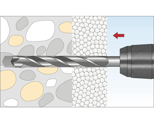 Illustration av en borr som borrar genom sten och murverk