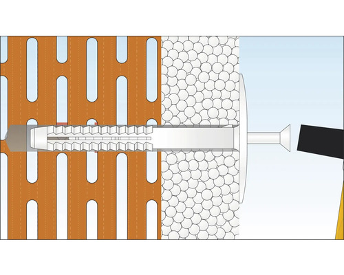 Fästning av en skruv med plugg i en vägg
