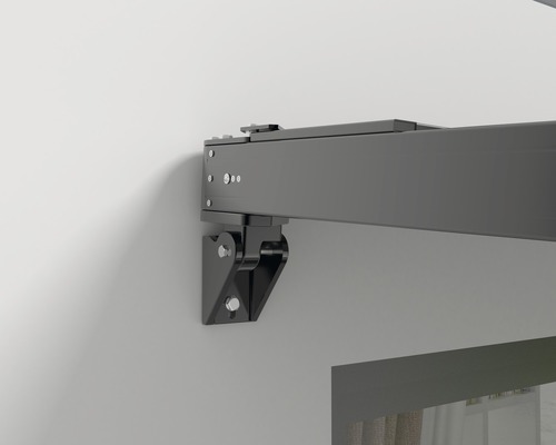 Detaljvy av ett markisfäste på en vägg.