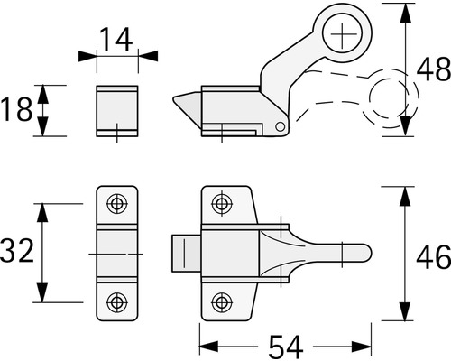 Teknisk ritning av ett möbellås med mått