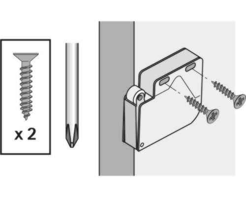 Illustration av ett rullgardinsfäste med skruvar och skruvmejsel