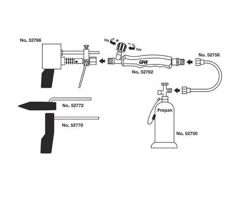 Sprängskiss lödanordning med propangasflaska och tillbehör