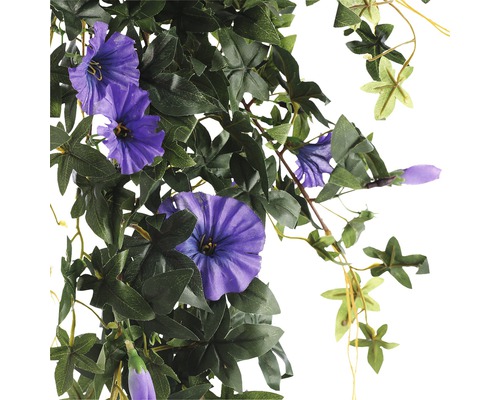 Konstgjord murgrönsgirlang med lila blommor och gröna blad