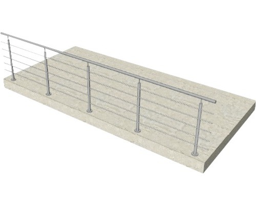 Räcke med vajrar i rostfritt stål på betongplatta