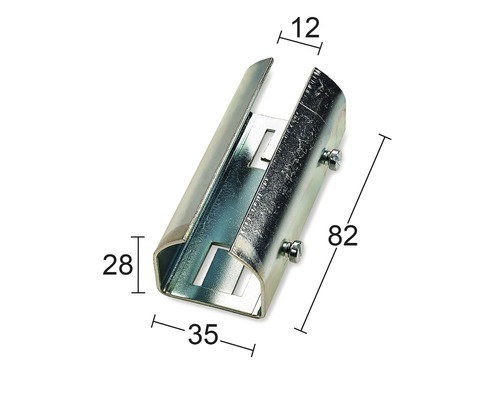 Rörklammer i metall med måtten 82 x 35 x 28 mm