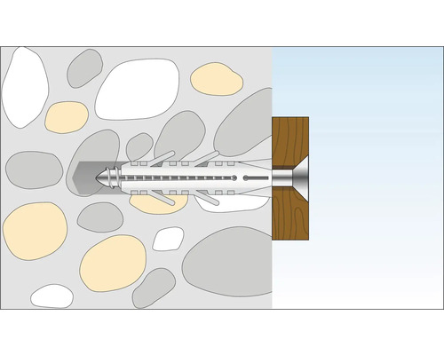 Illustration av en pluggfästning i en stenmur