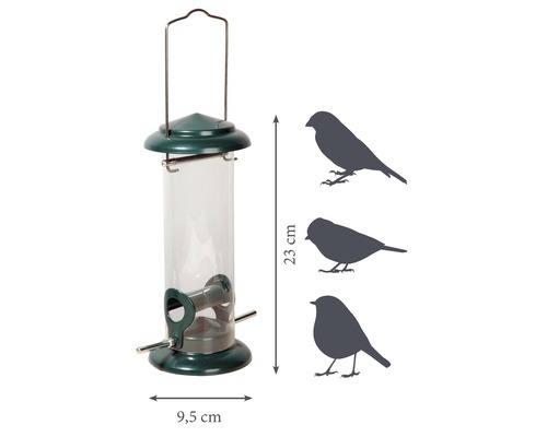 Fågelmatare med måtten 23 gånger 9,5 centimeter.
