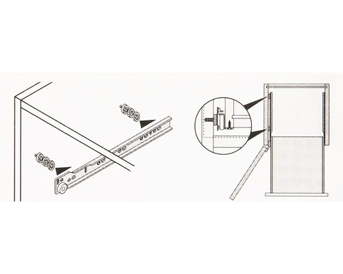 Ritning av ett lådskena för möbelmontering