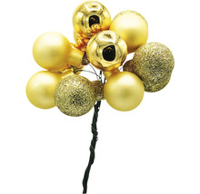 Dekorativa julgranskulor i guld med ståltrådsstjälk