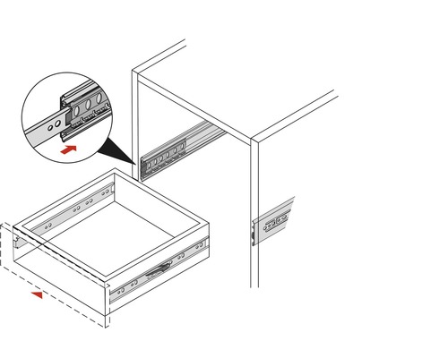 Ritning av ett skåp med lådskenor