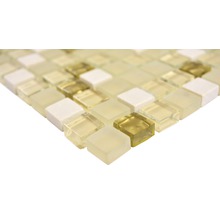 Mosaikplatta med kvadratiska element av glas och sten