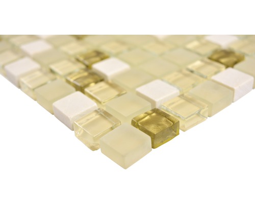 Mosaikplatta med kvadratiska element av glas och sten