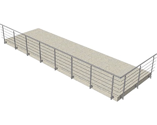 Balkongräcke med horisontella stänger och räckesstolpar