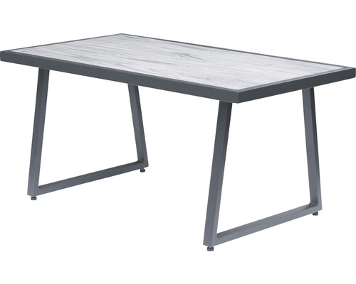 Rektangulärt trädgårdsbord med marmorlook och metallram