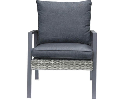 Trädgårdsfåtölj med rottingmönster och sittdyna