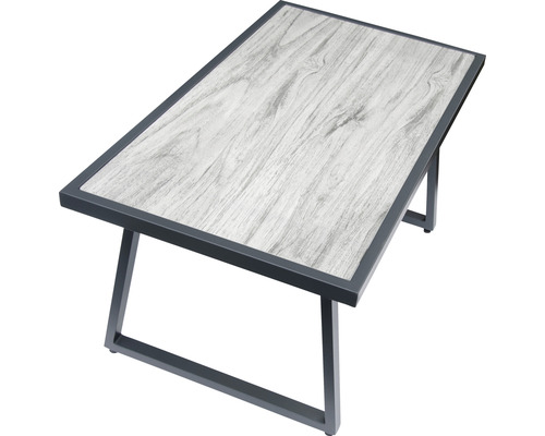 Rektangulärt trädgårdsbord med träutseende och metallram