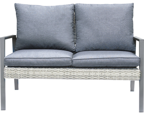 Tvåsitsig trädgårdslounge med rotting och dynor