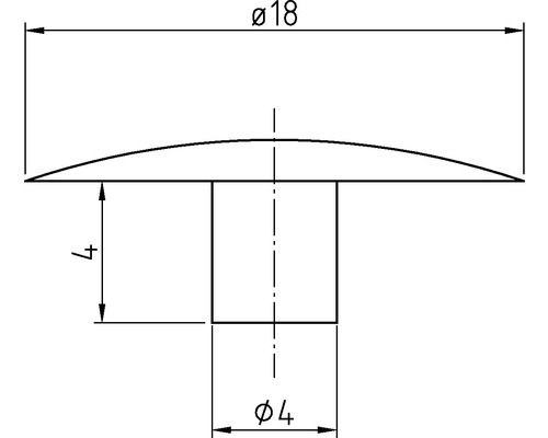 Teknisk ritning av ett nitthuvud med måtten 18 millimeter i diameter och 4 millimeter i skaftdiameter