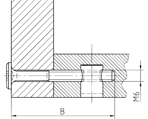 Teknisk ritning av en skruvförband med beteckningen M6 och B