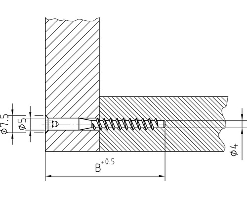Teknisk ritning av en träskruvförband med dimensioner