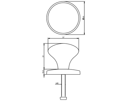 Teknisk ritning av en möbelknopp med mått