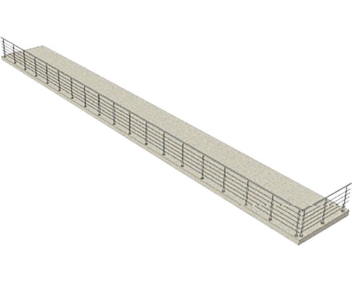 Illustration av en lång, rak brygga med metallräcke.