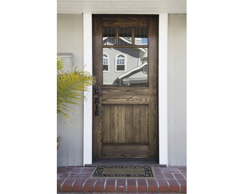 Trädörr med glasinsats och handtag