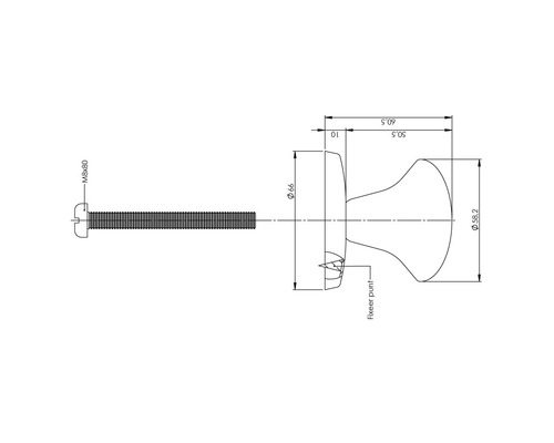 Teknisk ritning av en möbelknapp med skruv och mått.