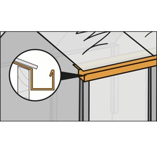Illustration av ett växthus med detaljvy av en takränna