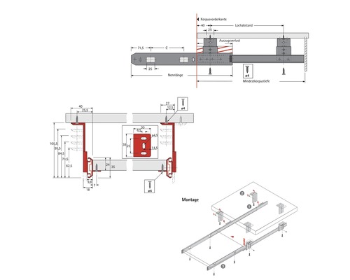 Teknisk ritning av ett lådsken med måttangivelser