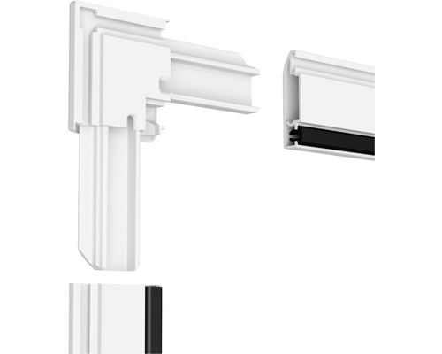 Detaljvy av ett insektsnätfönster med ramprofil och hörnanslutning