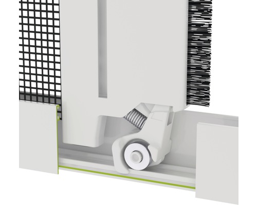 Detaljvy av en insektsrullgardin med rullmekanism